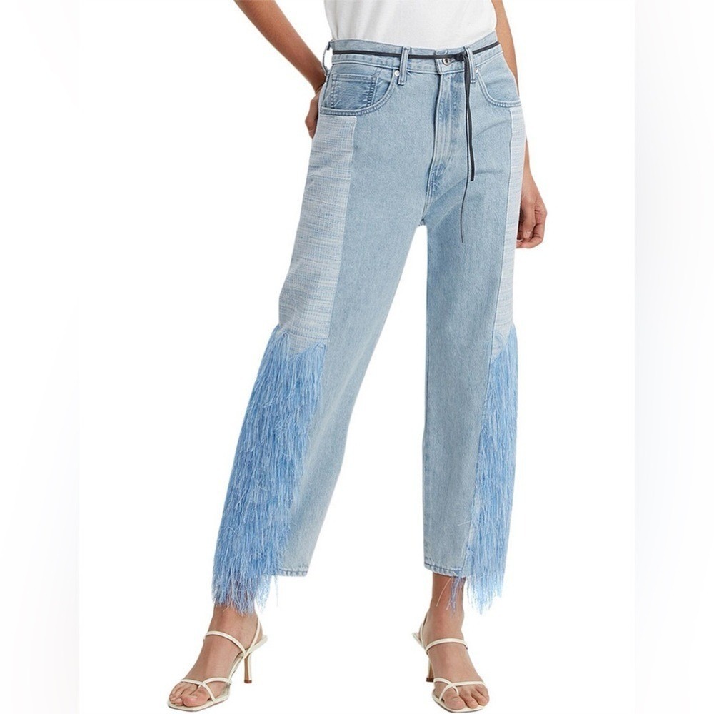Levi's Women's 28 Barrel‎ Crop Blue Made & Crafted Fringe Panelled Jeans NEW